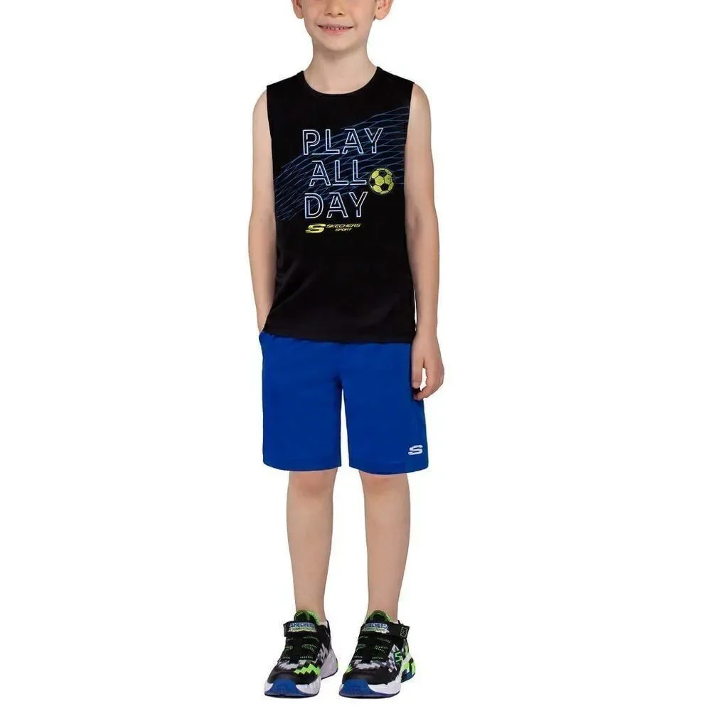 NEW! NWT SKECHERS Boys Kids 3 piece Active Sport Set in Color Blue and Black - Picture 6 of 11